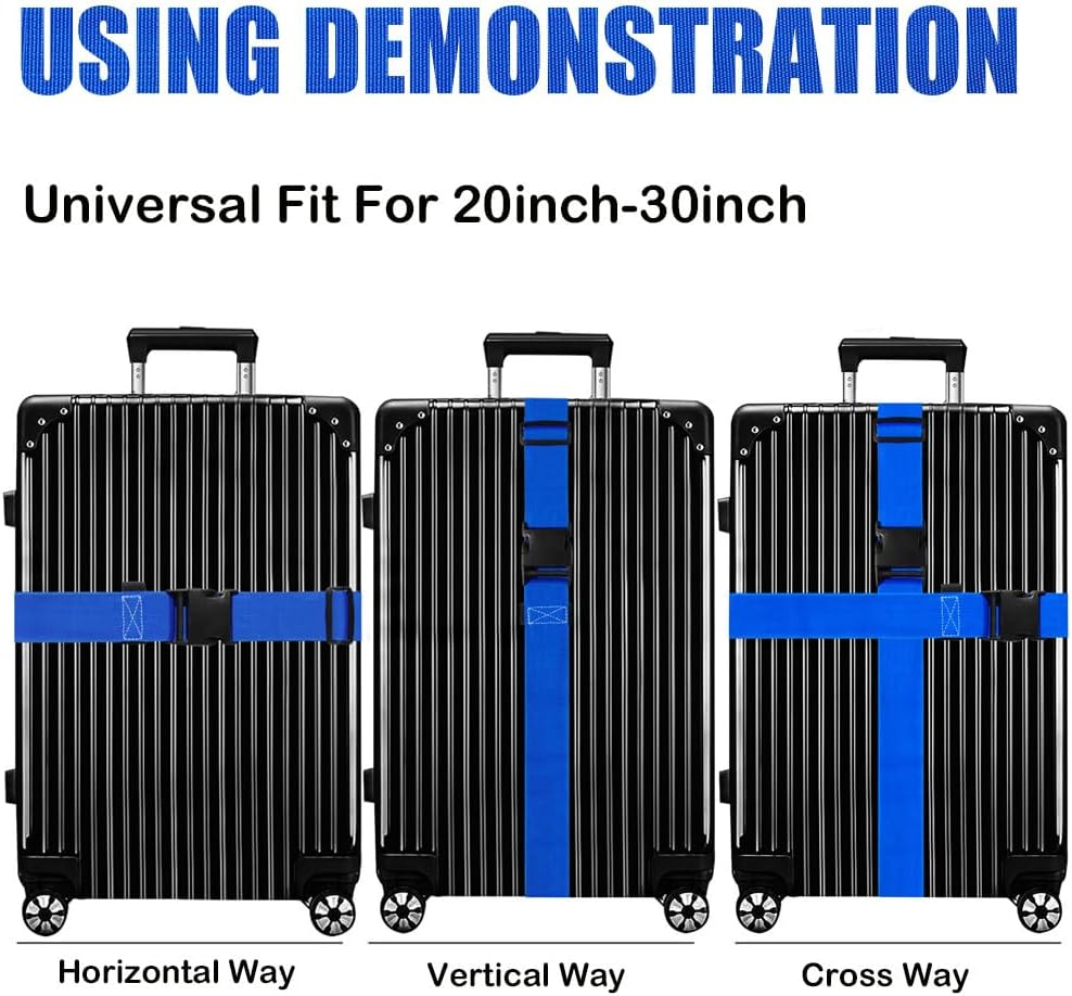 Luggage Straps for Suitcases TSA Approved-2 Pack Bright Personalized Luggage Belt Strap for Suitcase/Carry On Bag Luggage Accessories for Travel (Blue)