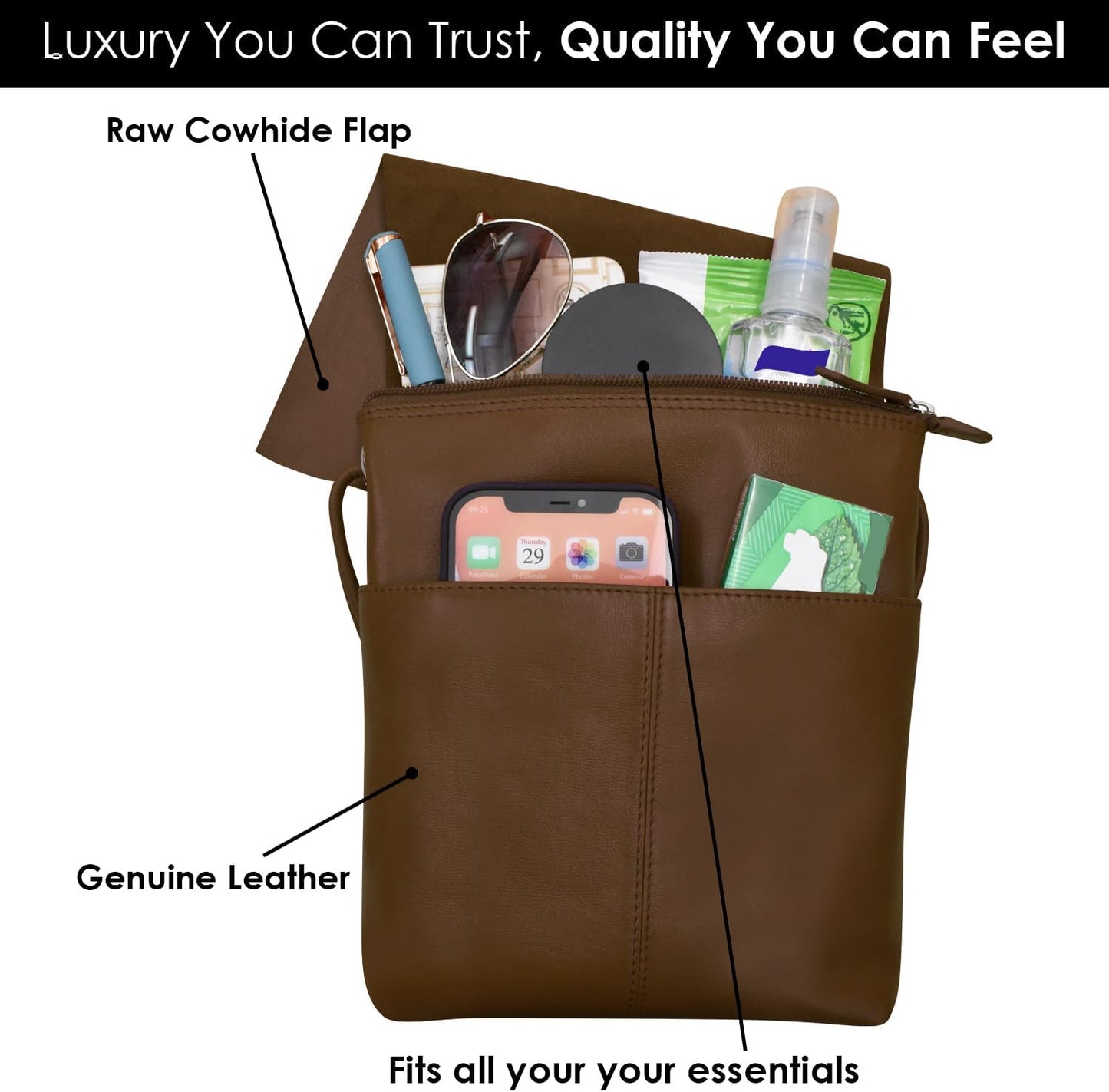 ili New York Leather Mini Sac Crossbody - Genuine Leather Crossbody Bags for Women with RFID Blocking, Adjustable Strap