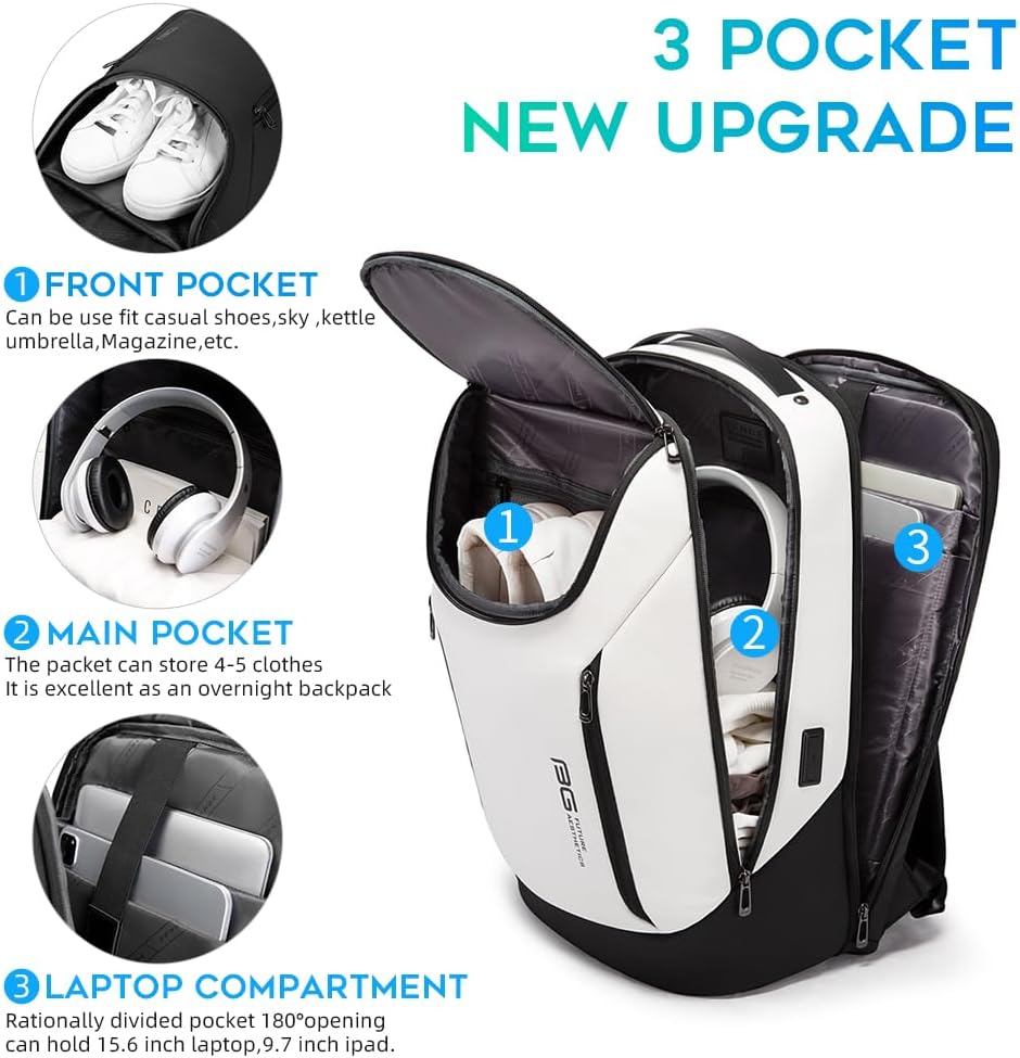 BANGE Business Smart Backpack Waterproof fit 15.6 Inch Laptop Backpack with USB Charging Port,Travel Durable Backpack