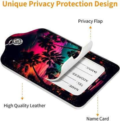 2 Pack Luggage Tag for Suitcase, Cute Unique Leather Bag Tags Identifiers Privacy Cover ID Label with Durable Steel Loop for Women Men Kids Girls Travel, Dusk