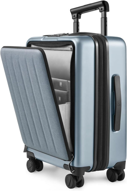 NINETYGO Carry on Luggage 22X14X9 Airline Approved with Front Pocket, 20 Inch Luggage with Front Compartment, Expandable, Double Spinner Wheels, Hardsided PC, TSA Lock (Shadow, Seine Max)