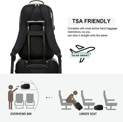 LOVEVOOK Large Travel Backpack Women with 17.3-inch Laptop Compartment, Work Business Computer Carry On Backpack Purse, Hiking Backpack Waterproof Outdoor Sports Rucksack Bag, Black