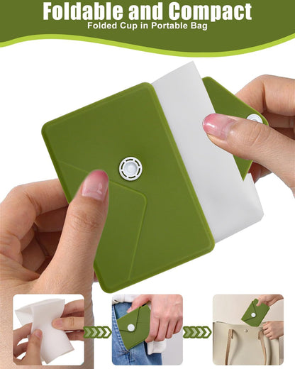 Collapsible Cup[2025 Upgraded] Silicone Foldable Water Cup, Collapse Water Bottles with Envelope-Shaped Storage Pouch, Portable Camping Cup for Outdoors, Travel, Camping(Olive Green)