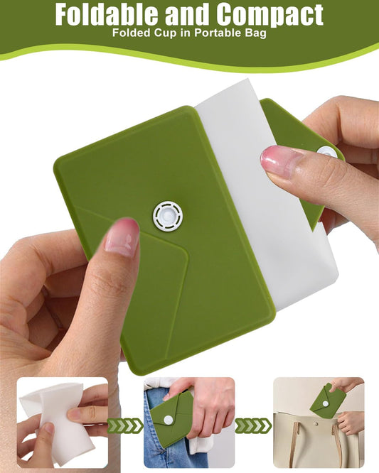 Collapsible Cup[2025 Upgraded] Silicone Foldable Water Cup, Collapse Water Bottles with Envelope-Shaped Storage Pouch, Portable Camping Cup for Outdoors, Travel, Camping(Olive Green)