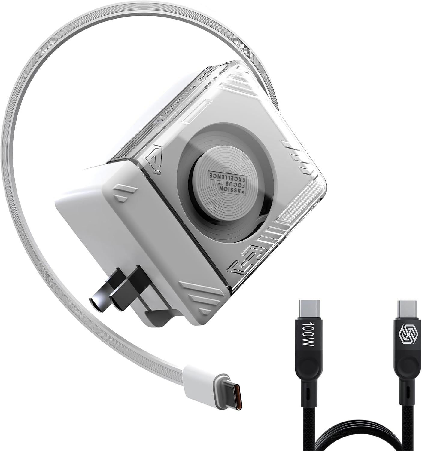 Nillkin FlexLine 65W for Retractable Wall Charger(GaN6), Dual-Port with 28.7in Retractable USB C Cable + 39.3in USB C Cable(Extra), iPhone Charger, MacBook, iPad, Samsung, Fast Charger - White