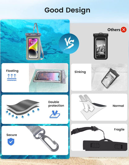 IP68 Waterproof Phone Pouch, Floating Waterproof Phone Case for iPhone 16 15 Pro Max Galaxy S24+ S23 Pixel 8 Pro with Detachable Lanyard, Cellphone Dry Bags Beach Vacation Essentials -2 Pack