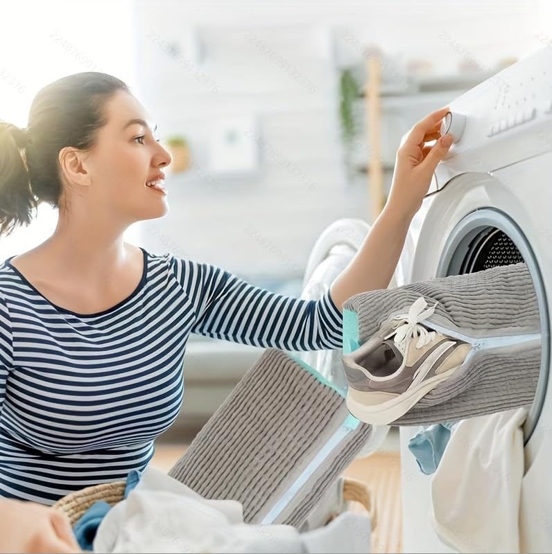 Shoes Laundry Bag Keep Shoes Clean, 2 Pcs Set - Shoe Wash Bag for Washing Machine, 360° Wrap Shoe Washing Bag for Sneakers, Boots & Delicate Footwear, Reusable Shoe Cleaning Bag (Grey)