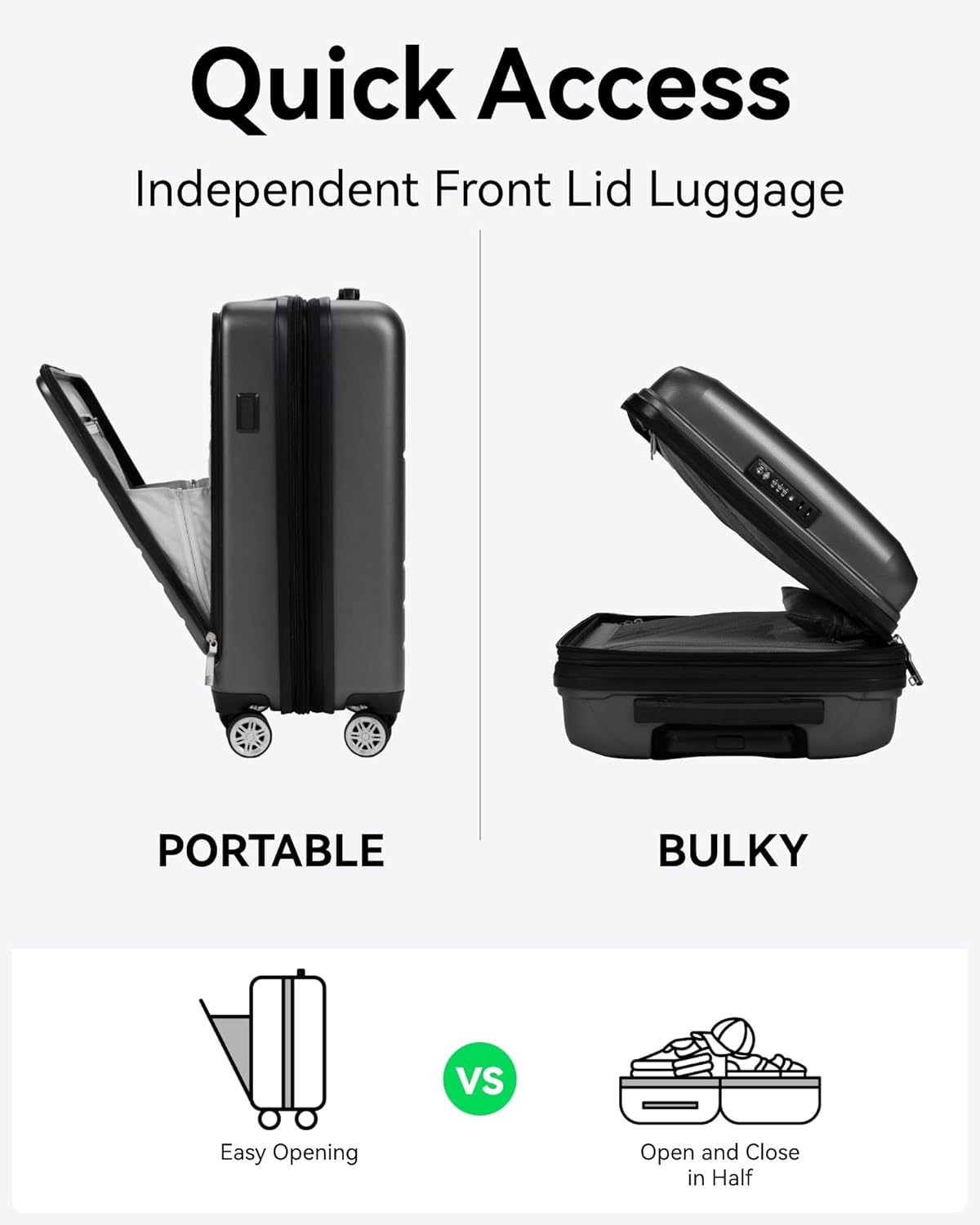 LUGGEX Carry On Luggage 22x14x9 Airline Approved, Expandable Polycarbonate Suitcase with Front Pocket (Light White, 20 Inch, 36.1L)