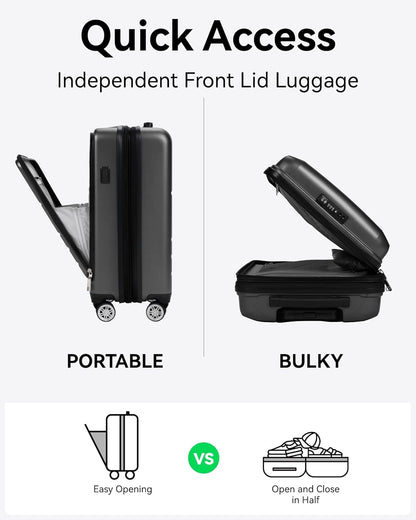 LUGGEX Carry On Luggage 22x14x9 Airline Approved, Expandable Polycarbonate Suitcase with Front Pocket (Light White, 20 Inch, 36.1L)