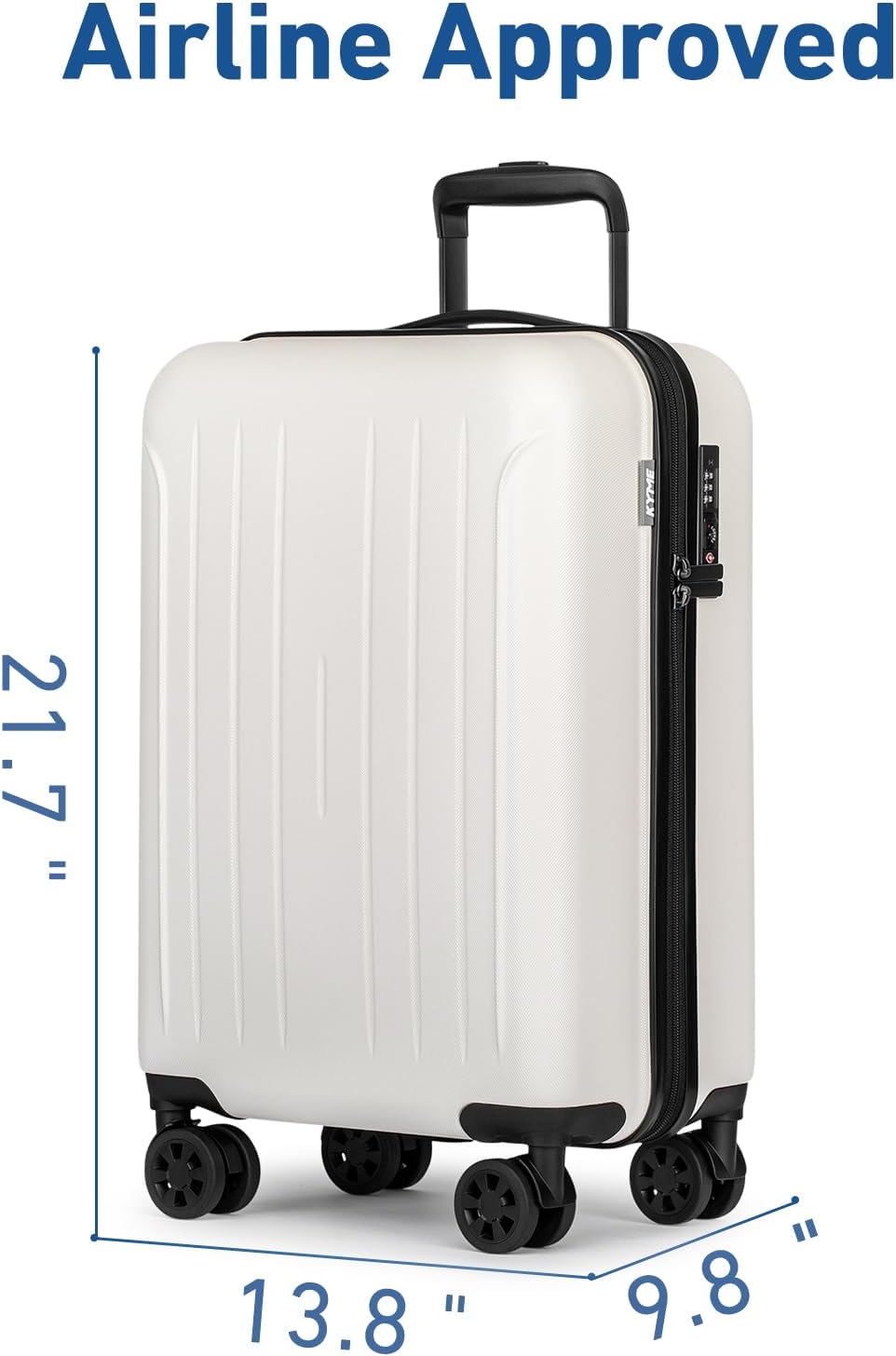 KYME Suitcase Hardshell With Double Spinner Wheels, PC+ABS TSA Lock Travel Luggage (White, 20" Carry On)