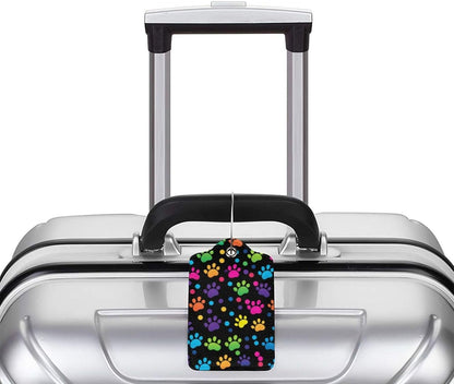 Cute Dog Paws Leather Luggage Tag with Stainless Steel Ring, Fun Name Id Card Cover Travel Bag Tag Set, Suitable for Travel Bag Luggage Women Men 2 PCS