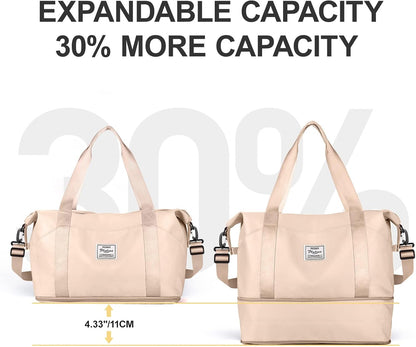 Travel Duffel Bag, Sports Tote Gym Bag, Shoulder Weekender Overnight Bag for Women
