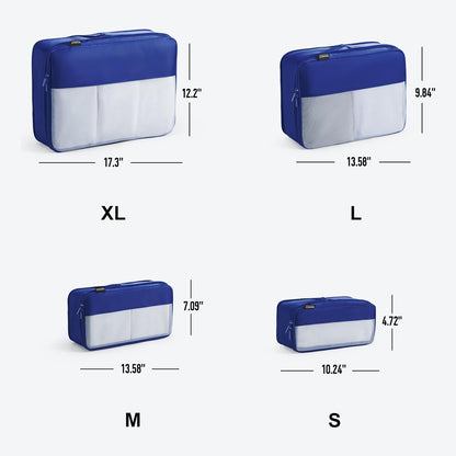 4 Set Compression Packing Cubes for Travel, Suitcases and Backpack Space Saving Organizers (Dark Blue)