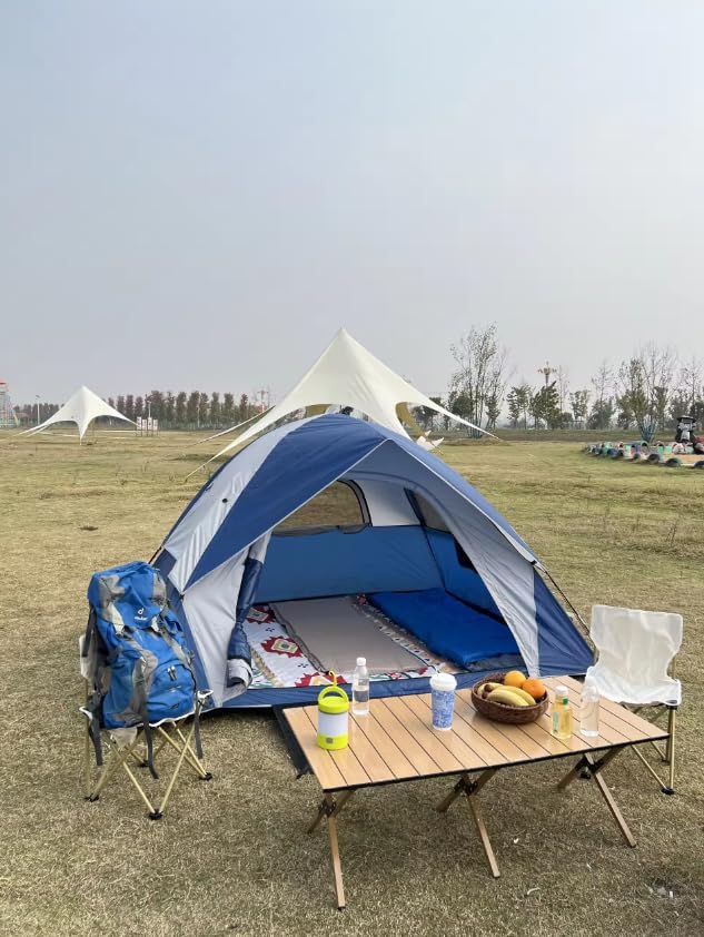 4 - Person Camping Tent, Spacious & Waterproof, Easy Setup for Family Trips, Beach & Backyard Adventures, Blue - Gray Design