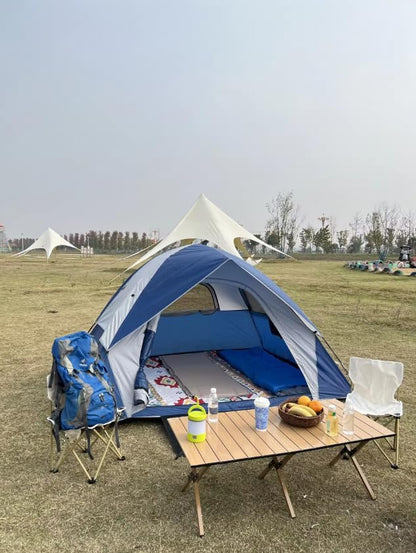4 - Person Camping Tent, Spacious & Waterproof, Easy Setup for Family Trips, Beach & Backyard Adventures, Blue - Gray Design