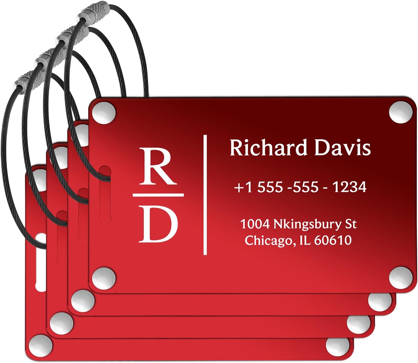 Luggage Tags for Suitcases 4 Pack: Personalized Luggage Tags for Backpacks & Bags Tags with Coustomizable Texts (Red)
