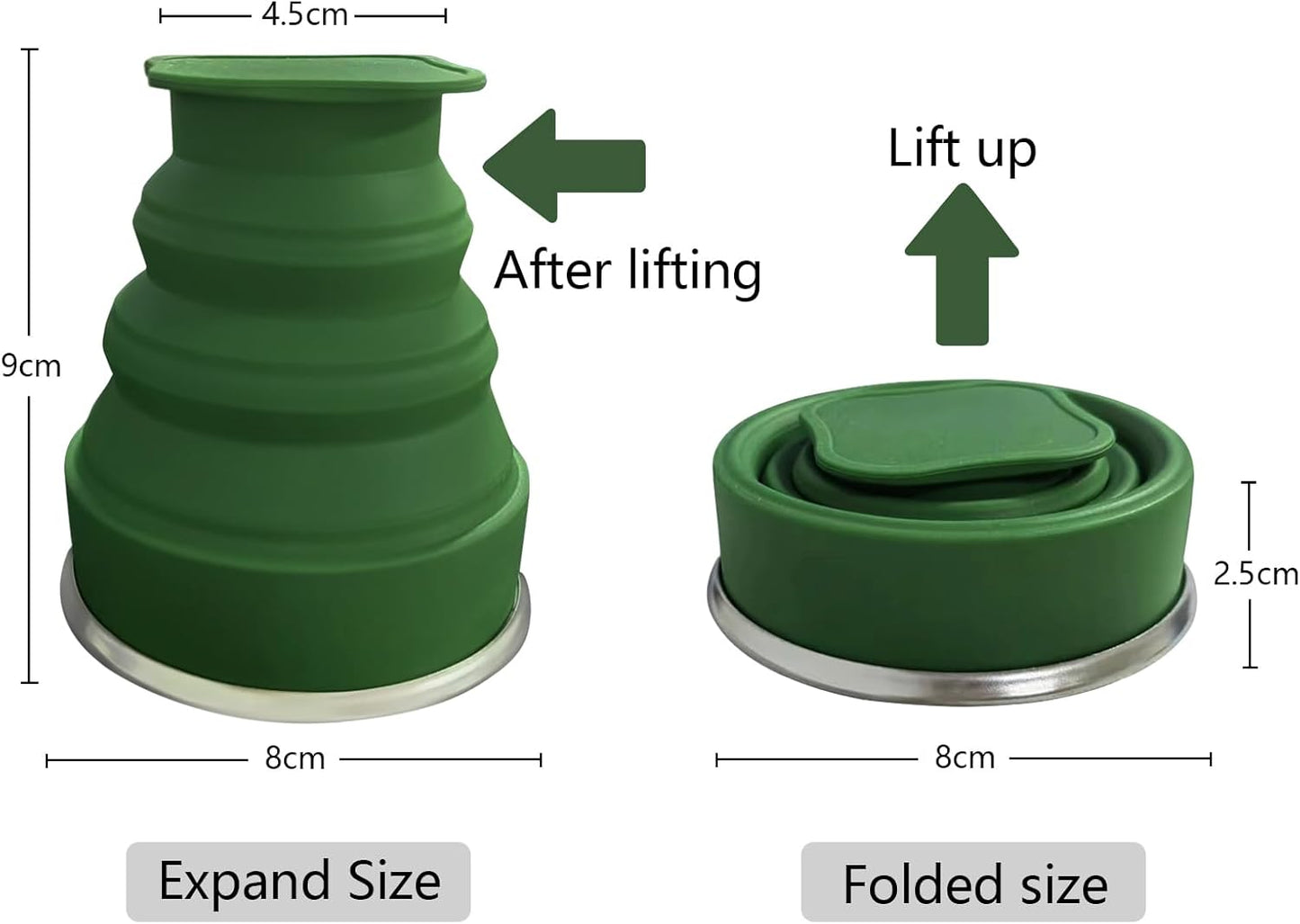 Collapsible Cup-Silicone Foldable Expandable Folding Drinking Cups-Reusable Portable Mugs-Cup For Travel, Camping, Hiking, Survival, Car, Picnic, Beach, Holiday Vacation, Outdoor Dark Green