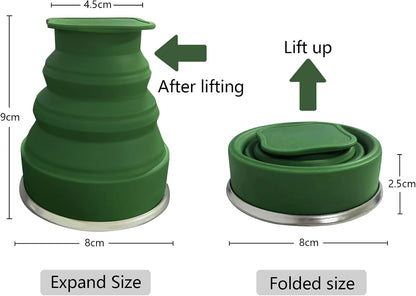 Collapsible Cup-Silicone Foldable Expandable Folding Drinking Cups-Reusable Portable Mugs-Cup For Travel, Camping, Hiking, Survival, Car, Picnic, Beach, Holiday Vacation, Outdoor Dark Green
