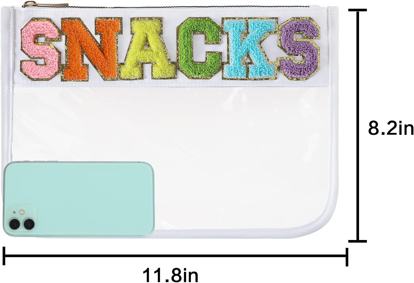 DYSHAYEN Chenille Letter Clear Zipper Pouch for Travel,Nylon Clear Cosmetic Bag,Makeup Travel Bag for Women Girls 11.8 Inches x 8.2 Inches