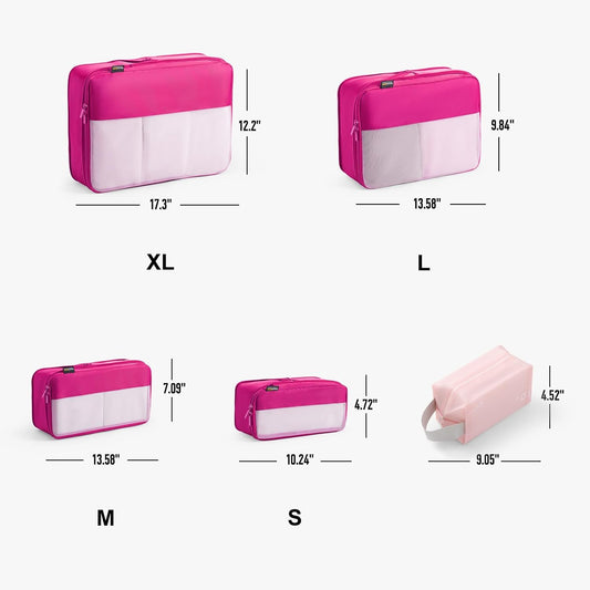 5 Set Compression Packing Cubes for Travel, Space Saving Luggage Organizer Bags (Rose Red)