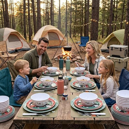 Melamine Dinnerware Set, 12-Piece Camping Dishes, Service for 4