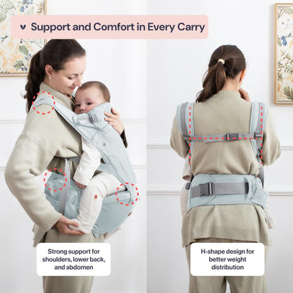 BabbleRoo Grow Carrier – 6-in-1 Baby Carrier with Hip Seat, Ergonomic, Cozy & Adjustable Toddler Carrier 7-50 lbs with Hip & Lumbar Support, Hood for Sun Protection, Newborn to Toddler, Seafoam