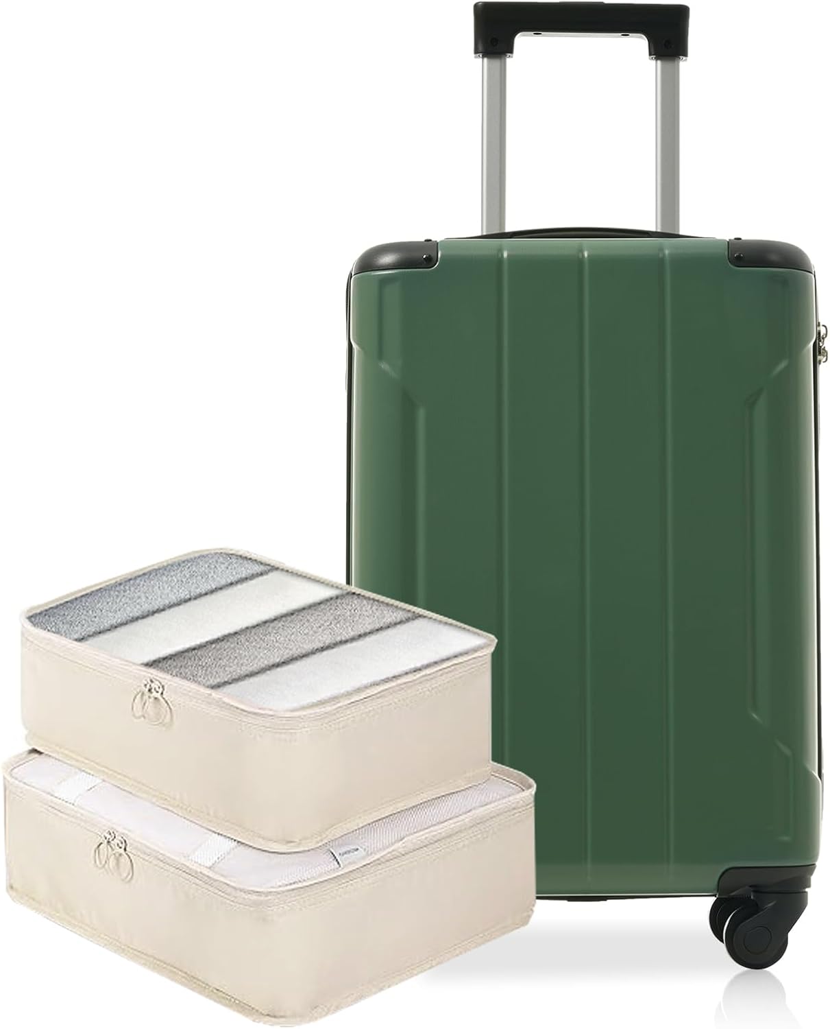 Merax Carry on Luggage Set, 20 Inch Hardshell ABS Suitcase with Spinner Wheels, Built-in TSA Lock & 2 Packing Cubes Airline Approved for Business Weekend Travel