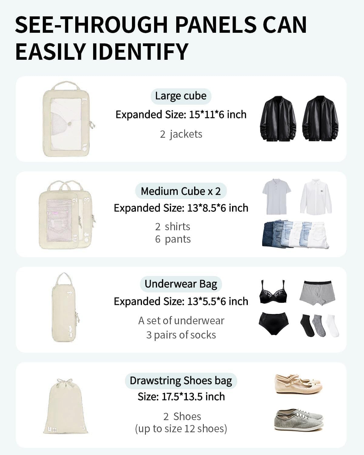 ECOHUB 5 Set Compression Packing Cubes for Suitcases Organiser Bags Set Travel Essentials with Shoe Bag for Traveling Tear-resistant Travel Accessories with ID Tag Expandable Packing Bags(Beige)