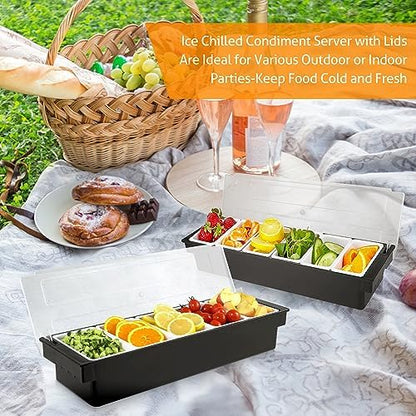WICHEMI Ice Chilled Condiment Caddy with 5 Removable Trays and Lids