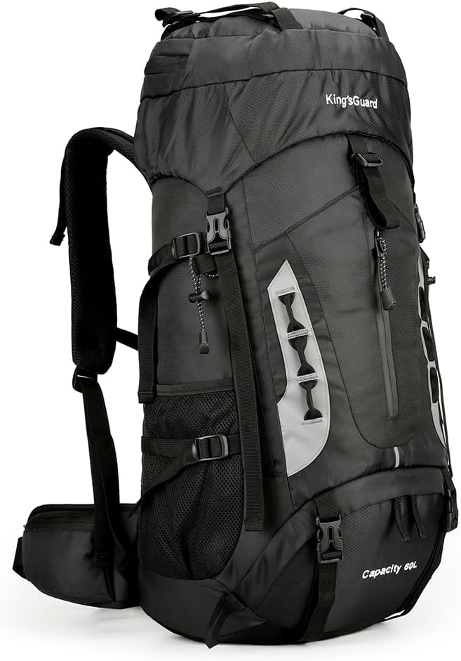 King'sGuard 60L Hiking Backpack Lightweight Camping Backpack with Rain Cover Large Waterproof Packable Outdoor Trekking Travel Backpack for Men Women (Black)