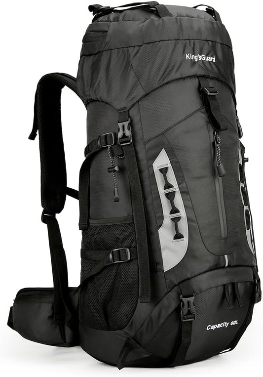 King'sGuard 60L Hiking Backpack Lightweight Camping Backpack with Rain Cover Large Waterproof Packable Outdoor Trekking Travel Backpack for Men Women (Black)