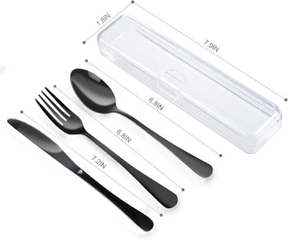 4PCS Premium Travel Utensils With Case, Stainless Steel Reusable Portable Utensils Set With Case, Lengnoyp Travel Silverware Set With Case for Lunch Box Includ Fork Spoon Knife Set, Black