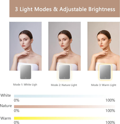 Makeup Bag with Led Mirror,Travel Makeup Organizer with 3 Color Setting & 10X Magnifying Mirror, Portable Storage and Adjustable Dividers Travel Makeup Bag-khaki