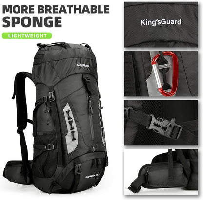 King'sGuard 60L Hiking Backpack Lightweight Camping Backpack with Rain Cover Large Waterproof Packable Outdoor Trekking Travel Backpack for Men Women (Black)