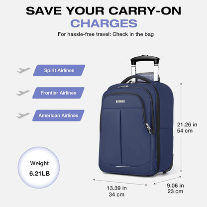 Rolling Backpack for Adults,18 Inch Waterproof Carry on Backpack with Wheels,Wheeled Backpack Carry on Luggage,Trolley Laptop Backpack with Wheels, Navy Blue Large