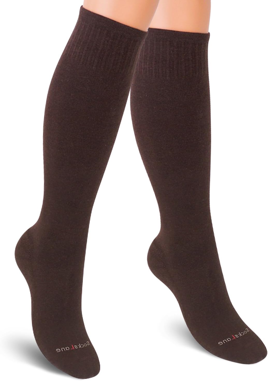 Cotton Compression Socks for Women & Men. 15-20 mmHg Support Knee-High Brown X/L