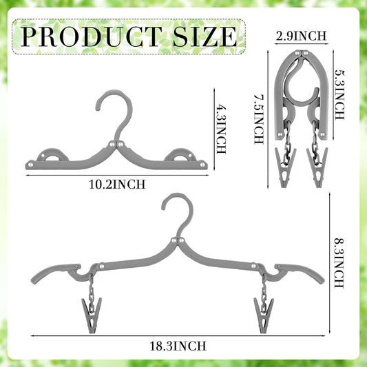 12 Pieces Folding Travel Hangers Foldable with Clips Portable Collapsible Coat Hanger Travel Drying Rack for Clothes, Gray
