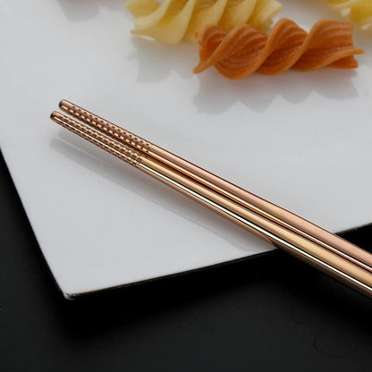 DEVICO Camping Utensils, Portable Travel Utensils with Case, Stainless Steel Reusable Silverware for Lunch Adult, 5Pcs Cutlery Set Includes Knife Spoon Fork Chopsticks and Case (Rose Gold)