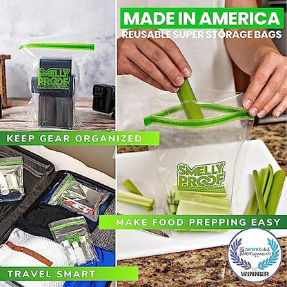 Smelly Proof 15 x Expandable Stand & Fill REUSABLE Storage Bags for Food Designed & Mfg in US, BPA FREE, NO PEVA, Reusable Sandwich Bags, Dishwasher-Safe, Clear 3 mils STAND UP 6.5" x 7.5" - 15pk