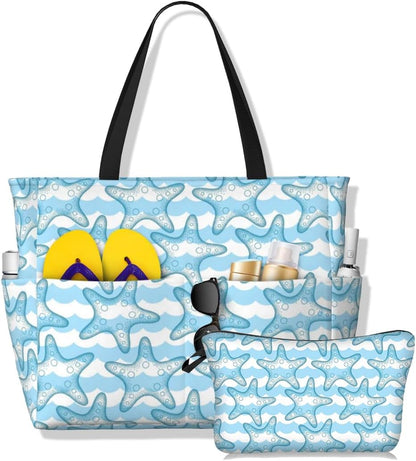 Waterproof Beach Tote Pool Bags for Women Ladies Extra Large Gym Tote Bag for Weekender Travel with Small Pouch