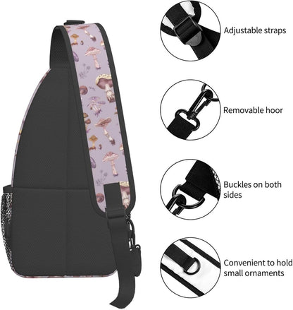 SUPLUCHOM Sling Bag Mushrooms Vintage Botanical Hiking Daypack Crossbody Shoulder Backpack Travel Chest Pack for Men Women