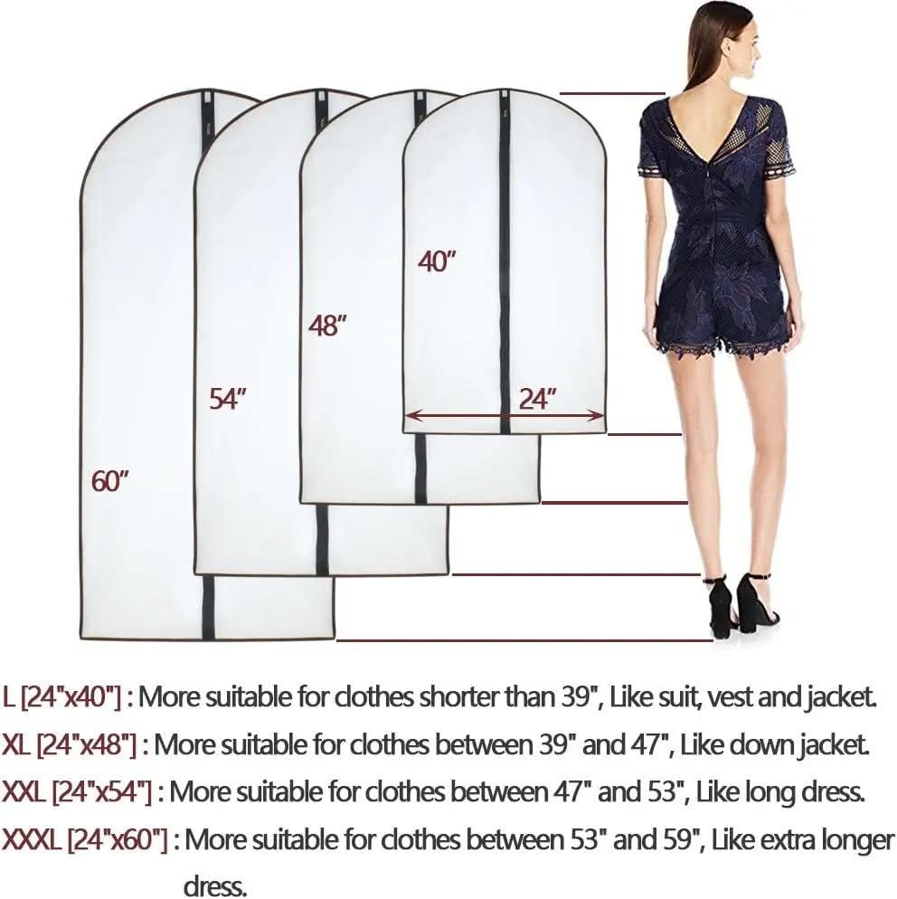Garment Bags for Hanging Clothes 12 PCS Transparent Dress Bag for Traveling Garment Bag for Dresses Long Clothes Storage Bags with Full Zipper for Long Dress Costumes Gowns Coats 24''x54''