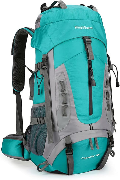 King'sGuard 60L Hiking Backpack Large Waterproof Camping Backpack for Men and Women Lightweight Frameless Backpacking Backpack with Rain Cover (Lake Blue)