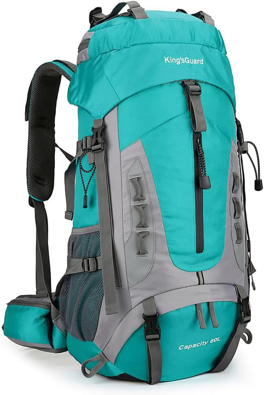 King'sGuard 60L Hiking Backpack Large Waterproof Camping Backpack for Men and Women Lightweight Frameless Backpacking Backpack with Rain Cover (Lake Blue)