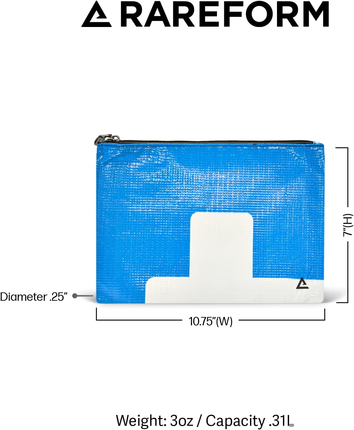 RAREFORM Essentials Organizer Pouch | Travel Accessory Bag, Protects Tech, Cosmetics, Toiletries with Inner Fleece Lining, Water-Resistant | Recycled Nylon, One-of-a-Kind, Blue