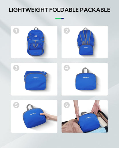 WATERFLY Hiking Foldable Daypack Backpack: 25L Ultra Lightweight Packable Waterproof Outdoor Travel Day Pack for Woman Man