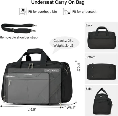 Hanke Underseat Carry On luggage Bags for Travel, Foldable Travel Bags for Women, Soft Lightweight Personal Item Travel Bag Small Carry On Bags for Airplanes, Travel Tote Bags for Women Men.（Black）