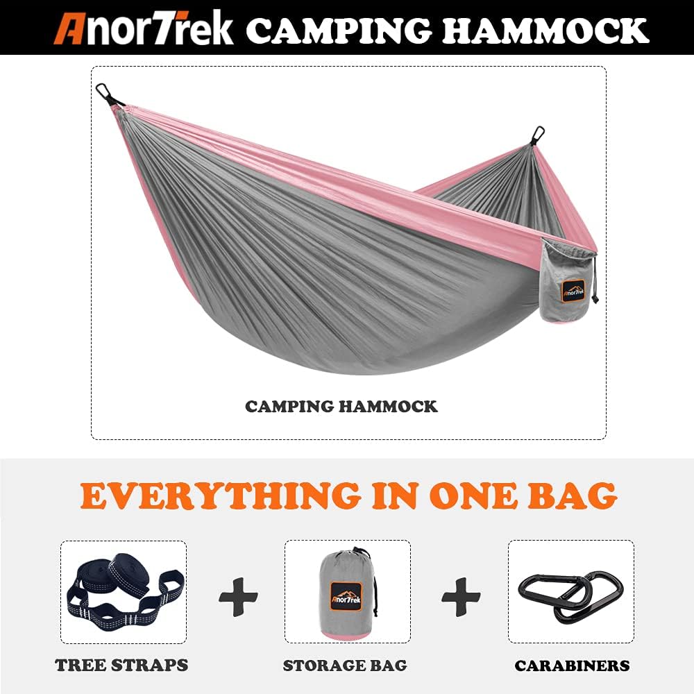 Camping Hammock, Super Lightweight Portable Parachute Hammock with Two Tree Straps Single or Double Nylon Travel Tree Hammocks for Camping Backpacking Hiking