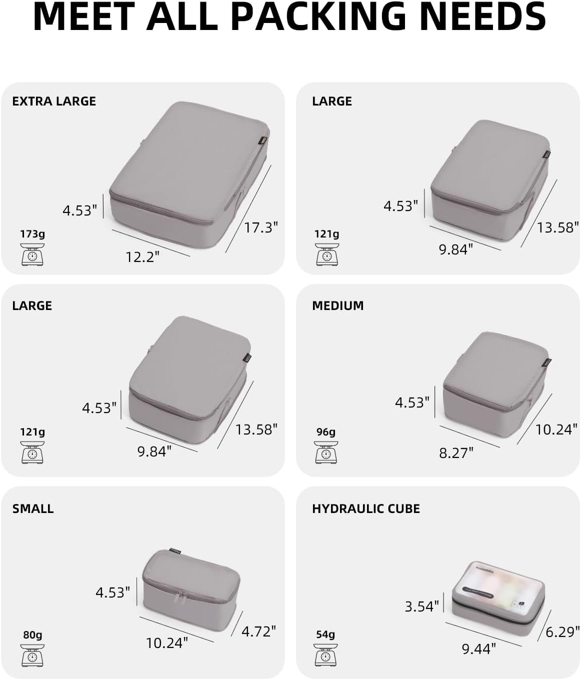 6 Set Compression Packing Cubes for Travel, Large Medium Small Luggage Organizers, Storage Bags for Clothes (6 Pack, Misty Silver)