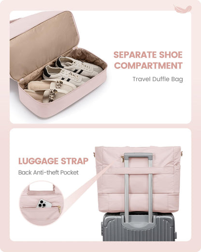 LOVEVOOK Travel Duffle Bag, Puffer Weekender Bags for Women with Shoe Compartment, Carry On Overnight Hospital Bag, Gym Tote